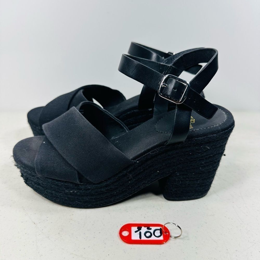 J Crew Women's Sandal Size 6 Block Heel Platfrom Black Espadrille Ankle Strap